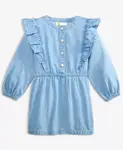 Детское платье-рубашка с рюшами из денима для девочек 2T-4T Epic Threads, синий - фото