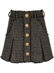 Balmain твидовая юбка мини со складками, черный - фото
