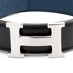 HERMES Кожаный ремень с пряжкой H, Black/Prussian Blue - фото 4