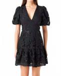 Черное мини-платье с пайетками и кружевом 2.7 AUGUST APPAREL - фото