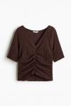Рубашка с драпировкой и структурой H&M, коричневый - фото 2