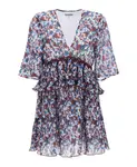 Плиссированное мини платье с цветочным принтом Ganni, мультиколор - фото