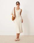 Платье миди Mango из плотного трикотажа с круглым вырезом цвета пахты - фото