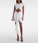 Мини-платье из джерси с вырезами и сборками Christopher Esber, Chalk - фото 2