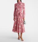 Шелковое платье миди с цветочным принтом и бантом Alessandra Rich, Pink-White - фото 2