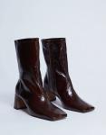Ботильоны Topshop Sara Premium из натуральной кожи с квадратным носком и расклешенным каблуком шоколадного цвета - фото 4