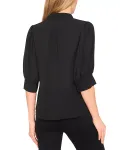 Блузка с пышными рукавами и бантом на планке Cece, черный - фото 2