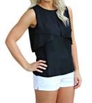 Блузка без рукавов с плоскими оборками черного цвета THML - фото 3