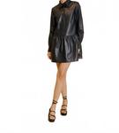 Веганское кожаное платье миди в темно-синем цвете Aureum - фото