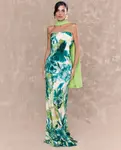 Длинное платье с принтом и вырезом до пола Hornor MIPHAI, бирюзовый - фото