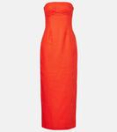 Бесплечее льняное платье макси SIR, Tangerine - фото