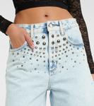 Джинсовые шорты-бермуды с декором Alessandra Rich, синий - фото 4