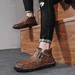 Мотоциклетные ботинки - мотоциклетная обувь с широким носком, водонепроницаемые, ручная прошивка из кожи для походов и вождения Generic, черный - фото 2