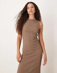 Платье миди без рукавов Mango с текстурой бежевого цвета - фото