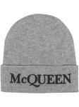 Alexander McQueen шапка бини в рубчик с вышитым логотипом, серый - фото