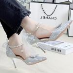 Ainer-cat Ainer cat Slim Heel High Heels 8cm Women's Silver - фото 8