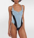 Джинсовое боди со вставками MUGLER, синий - фото 3