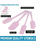 Набор из 4 силиконовых лопаток - термостойкие силиконовые инструменты для приготовления пищи, выпечки и смешивания Zulay Kitchen, розовый - фото 2