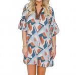 Синее мини-платье с коротким рукавом и принтом THML - фото 5