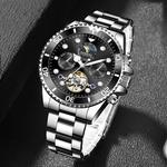 KANGOL Часы Automatic Mechanical Movement Stainless Steel Strap Watch Men's Watch Black Dial, Silver Case Black Dial - фото 5