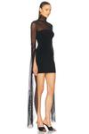 Ribbon Sleeve Turtleneck Mesh Мини-платье Norma Kamali, Black - фото 2