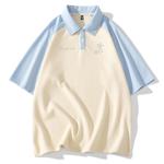 Унисекс поло из хлопка, светло-голубой/абрикосовый бежевый - фото 8