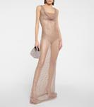 Платье из сетки с декором Giuseppe di Morabito, Light Brown - фото 2