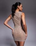 Мини-платье Oh Polly с квадратным вырезом, бежевыми стразами - фото 3