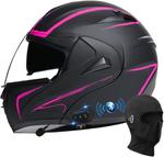 Шлем мотоциклетный Guenzo Bluetooth, черный / фиолетовый - фото