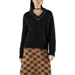 Свитер женский Gucci Studded V-neck, черный - фото 3