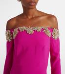 Платье из крепа с декоративными элементами Costarellos, Magenta - Crystal - фото 4