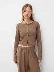 Вязаный кардиган Bershka, Dark beige - фото 6
