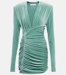 Мини-платье из бархата с рюшами Alexandre Vauthier, Peridot - фото