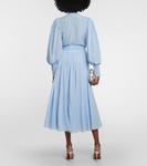 Драпированное шелковое платье миди Costarellos, синий - фото 3