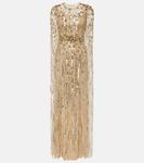 Рубиновое платье с накидкой и пайетками Jenny Packham, Illusion/Gold - фото