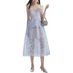 Футболка с цветочным кружевом Self-portrait, туманно-голубая - фото 2