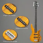 Электрогитара Glarry GIB с 5 струнами, бас, прозрачный желтый - фото 3