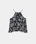 Женский топ с цветочным принтом и рюшами Noon, черный - фото