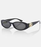 Овальные солнцезащитные очки Interlocking G Gucci, Black-Black-Grey - фото 4