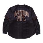 Рубашка BAPE Stripe Layered Sleeves Long-Sleeve Baseball Shirt, Navy - фото 2