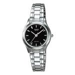 Часы CASIO Stainless Steel Strap Quartz Waterproof Black Dial Black Analog, черный - фото