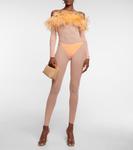 Сетчатый комбинезон с отделкой из перьев Oséree, Peach - фото 2