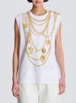 Майка с принтом в стиле тромплей и узором "ожерелье" Balmain, белый - фото 5
