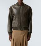 Кожаная куртка-бомбер Loewe, Khaki Green - фото 3