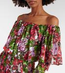 Шелковая шифоновая блузка с эффектом деворе Costarellos, Multi-Rose - фото 4