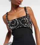 Украшенное креповое платье Ezda Safiyaa, Black On Black With Crstl Smok - фото 4