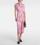 Платье миди из атласа с принтом Dries Van Noten, фуксия - фото 2