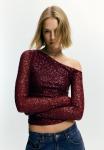 Блуза PULL&BEAR SEQUIN ASYMMETRIC, Dark Red - фото 5