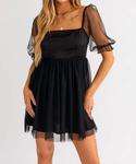 Черное мини-платье-бэбидолл из тюлевой сетки LE LIS - фото