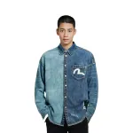 Рубашка мужская джинсовая синяя Evisu, синий - фото 4